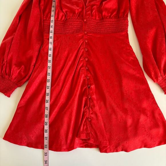 Urban Outfitters Rebecca Red Long Sleeve Jacquard Boho Holiday Mini Dress Small - Picture 8 of 13